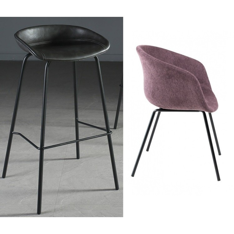 Taburete KIEL, metal, tapizado tejido rosa fuerte