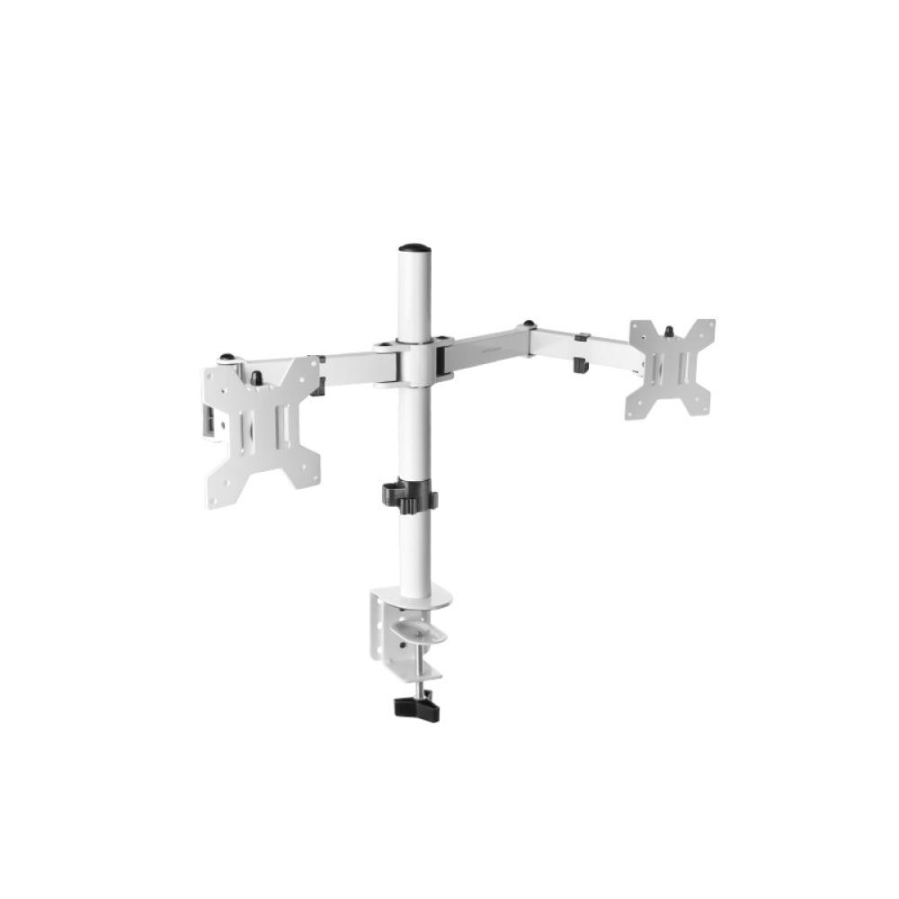 Mars Gaming - MARM2 Blanco, Soporte de Monitor Dual de Brazo para Pantallas Hasta 27”, Articulado y Regulable en Altura, Estruct