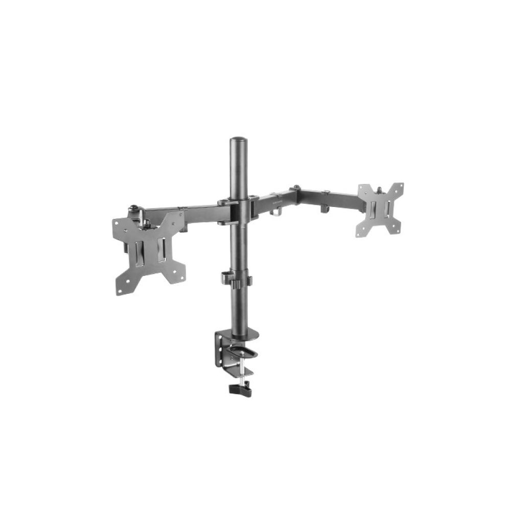 Mars Gaming - MARM2 Negro, Soporte de Monitor Dual de Brazo para Pantallas Hasta 27”, Articulado y Regulable en Altura, Estructu