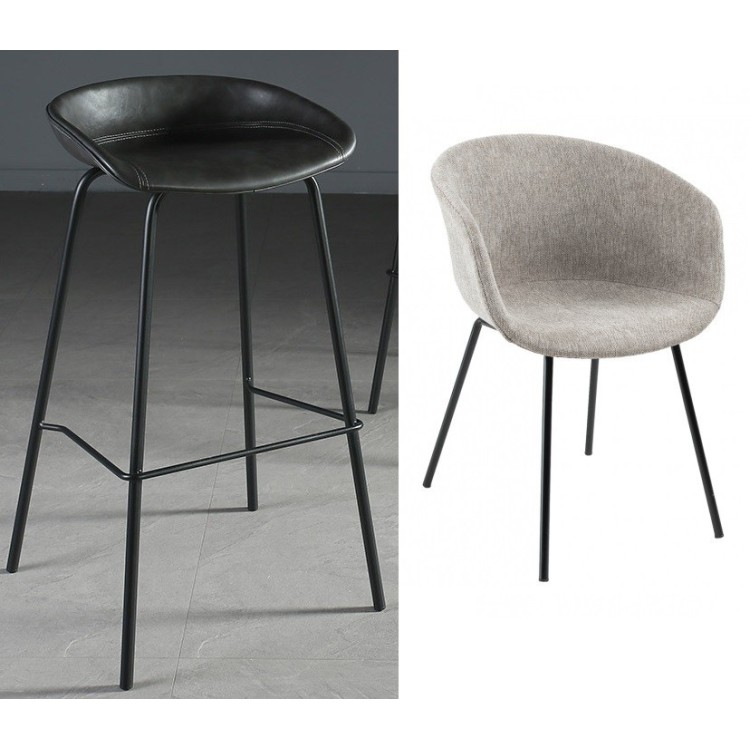 Taburete KIEL, metal, tapizado tejido gris claro