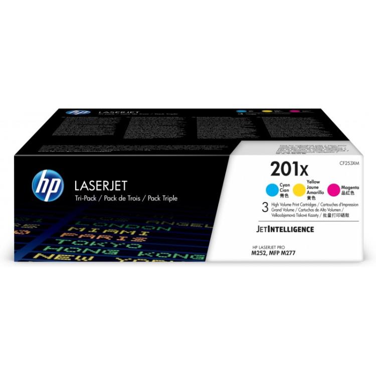 HP - Paquete de 3 cartuchos de tóner cian/magenta/amarillo Originales LaserJet 201X de alta capacidad