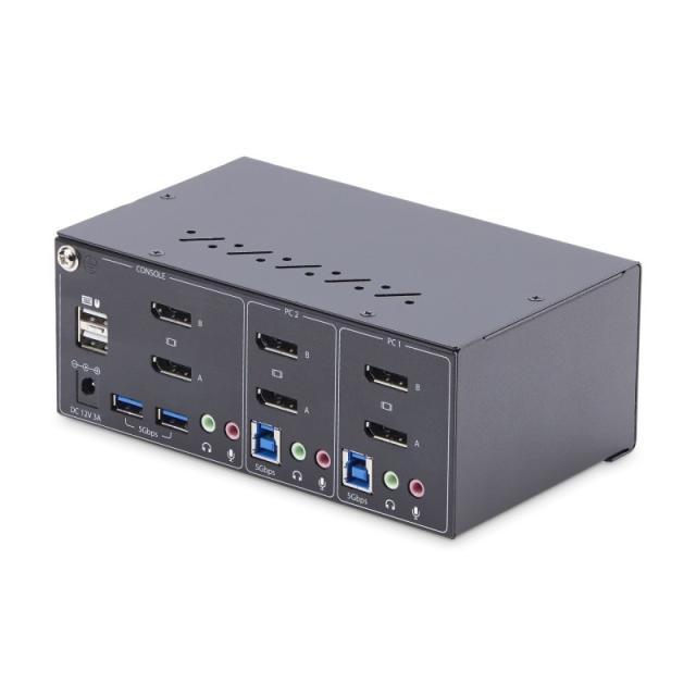 StarTech.com - Switch KVM de 2 Puertos DisplayPort para 2 Monitores - Conmutador KVM 4K60Hz - Hub Ladrón 2x USB 5Gb - Hub 2x USB