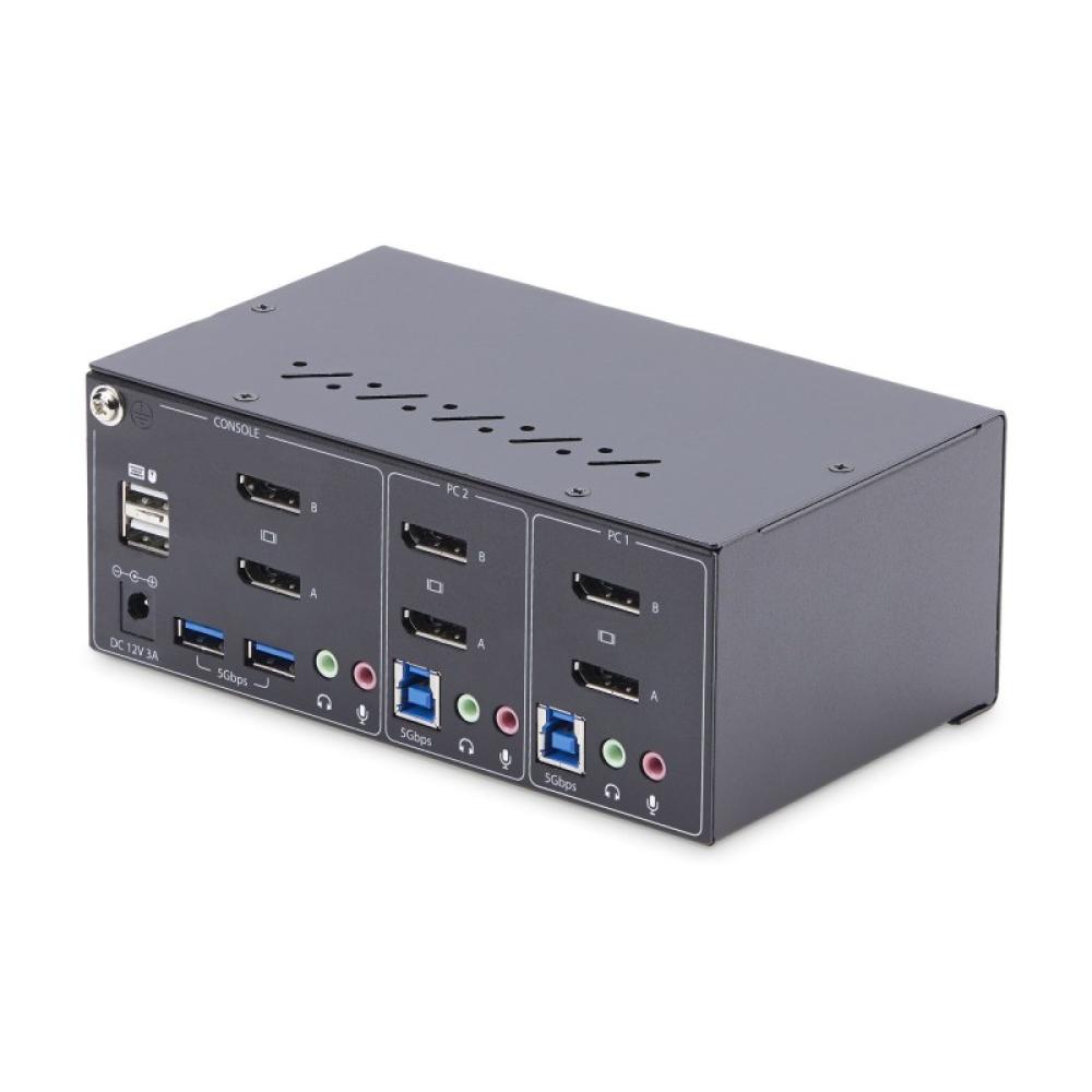 StarTech.com - Switch KVM de 2 Puertos DisplayPort para 2 Monitores - Conmutador KVM 4K60Hz - Hub Ladrón 2x USB 5Gb - Hub 2x USB
