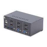 StarTech.com - Switch KVM de 2 Puertos DisplayPort para 2 Monitores - Conmutador KVM 4K60Hz - Hub Ladrón 2x USB 5Gb - Hub 2x USB