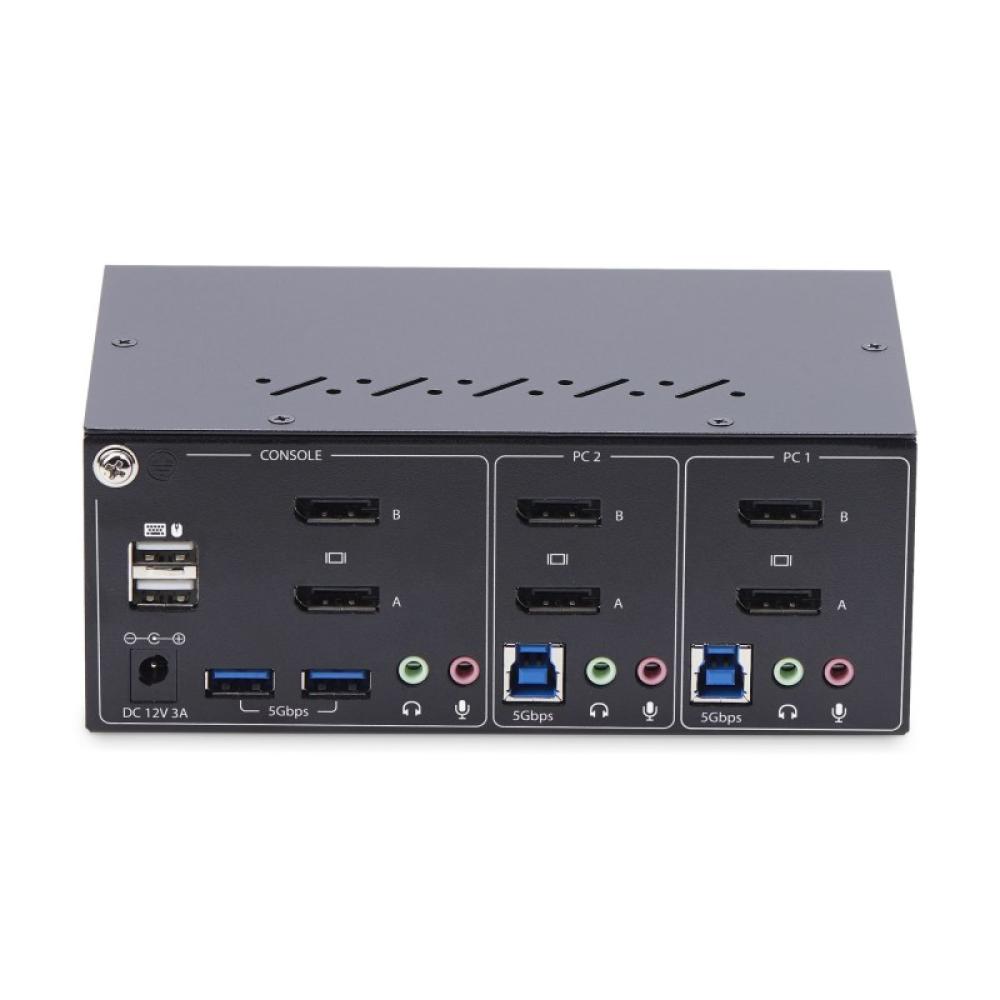StarTech.com - Switch KVM de 2 Puertos DisplayPort para 2 Monitores - Conmutador KVM 4K60Hz - Hub Ladrón 2x USB 5Gb - Hub 2x USB