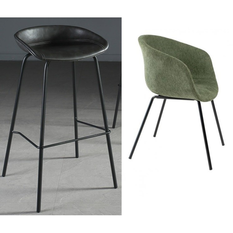 Taburete KIEL, metal, tapizado tejido verde