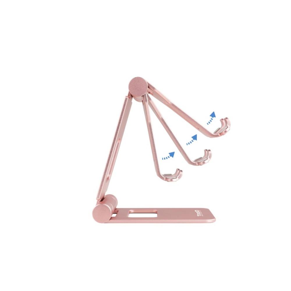 TooQ - Soporte de sobremesa ajustable para teléfono / tablet hasta 10”, Rosa Velvet
