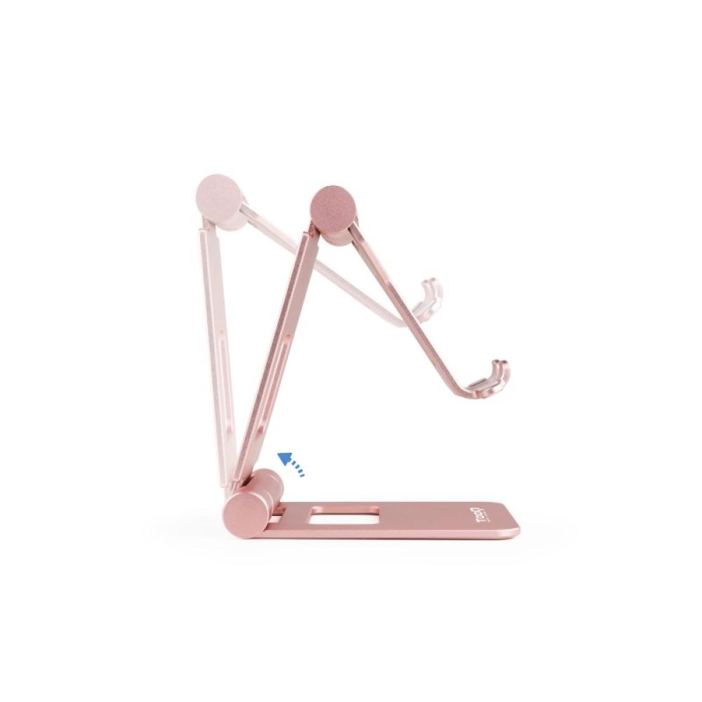 TooQ - Soporte de sobremesa ajustable para teléfono / tablet hasta 10”, Rosa Velvet