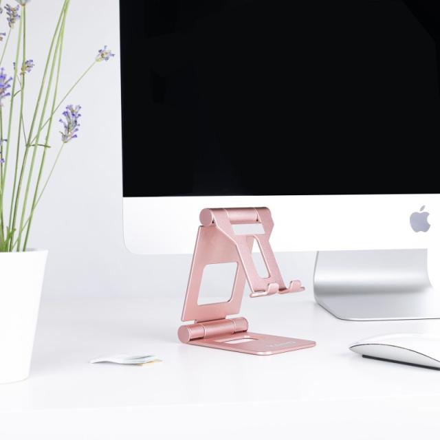 TooQ - Soporte de sobremesa ajustable para teléfono / tablet hasta 10”, Rosa Velvet