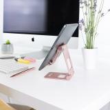 TooQ - Soporte de sobremesa ajustable para teléfono / tablet hasta 10”, Rosa Velvet
