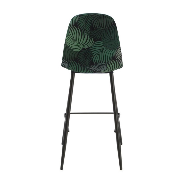 Taburete HORUS, metal, tapizado velvet verde con trasera floral a juego