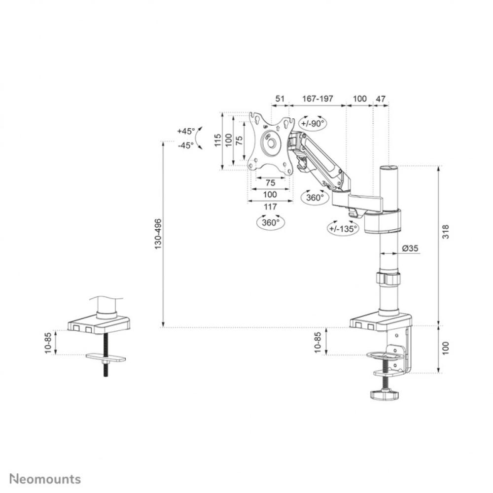 Neomounts - DS70-750BL1 Brazo de monitor 17-27" - resorte de gas