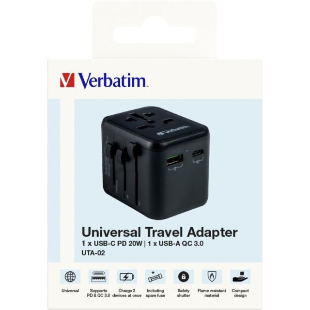 Verbatim - 49544 adaptador de enchufe eléctrico Universal Negro
