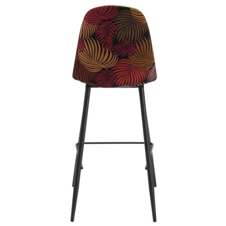 Taburete HORUS, metal, tapizado velvet amarillo con trasera floral a juego