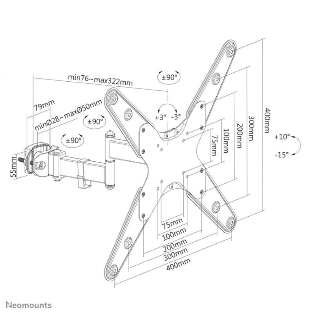 Neomounts - FL40-450BL14 Soporte de tubo para TV 32-55" - diá. 28-50 mm - movimiento completo