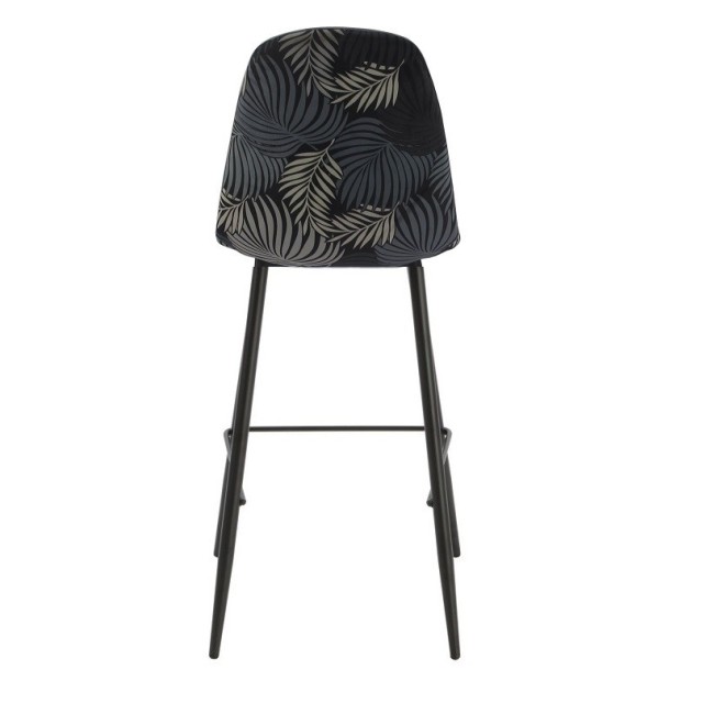 Taburete HORUS, metal, tapizado velvet gris con trasera floral a juego