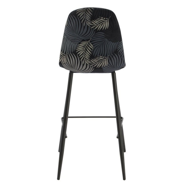 Taburete HORUS, metal, tapizado velvet gris con trasera floral a juego