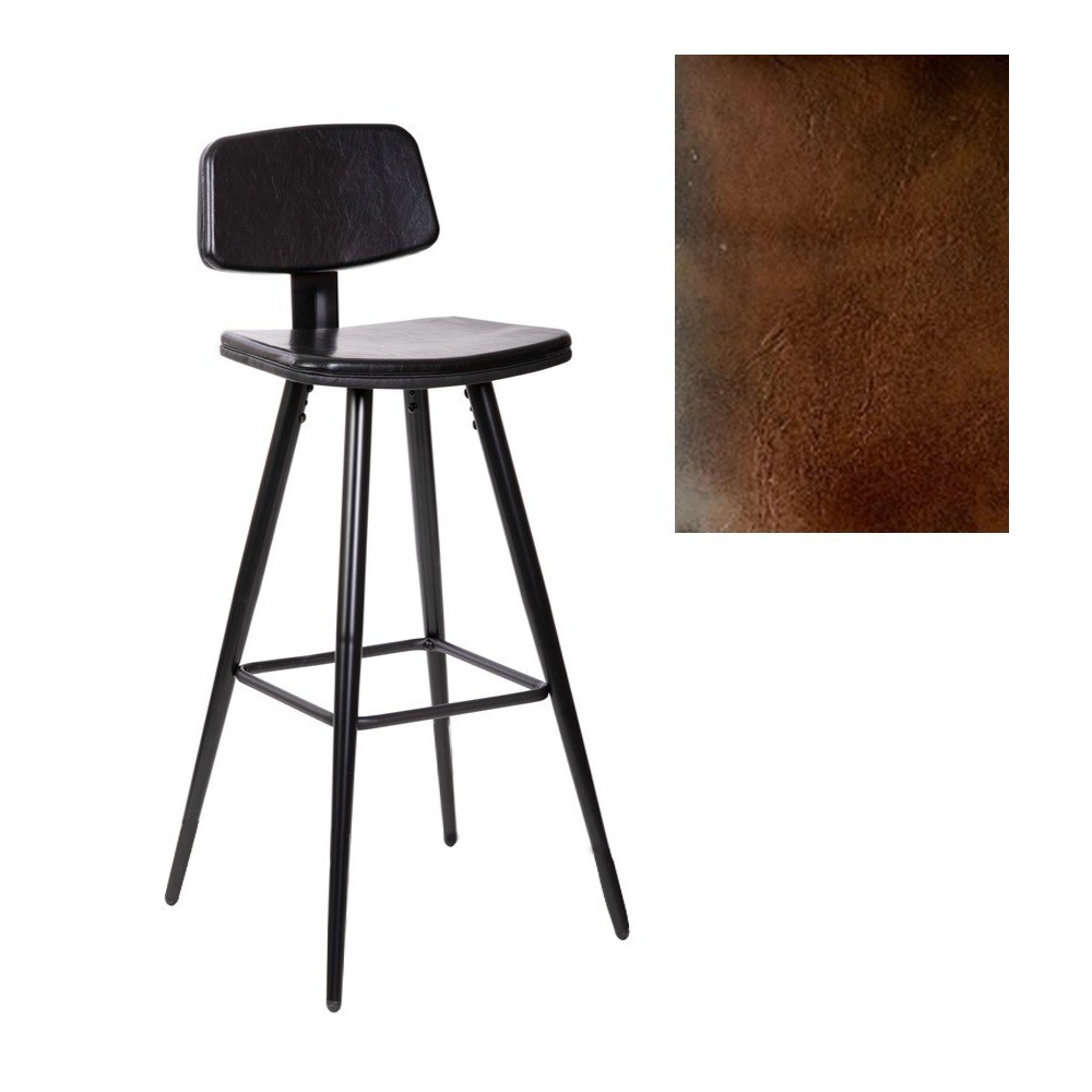 Taburete FASHION, metal, tapizado similpiel marrón vintage