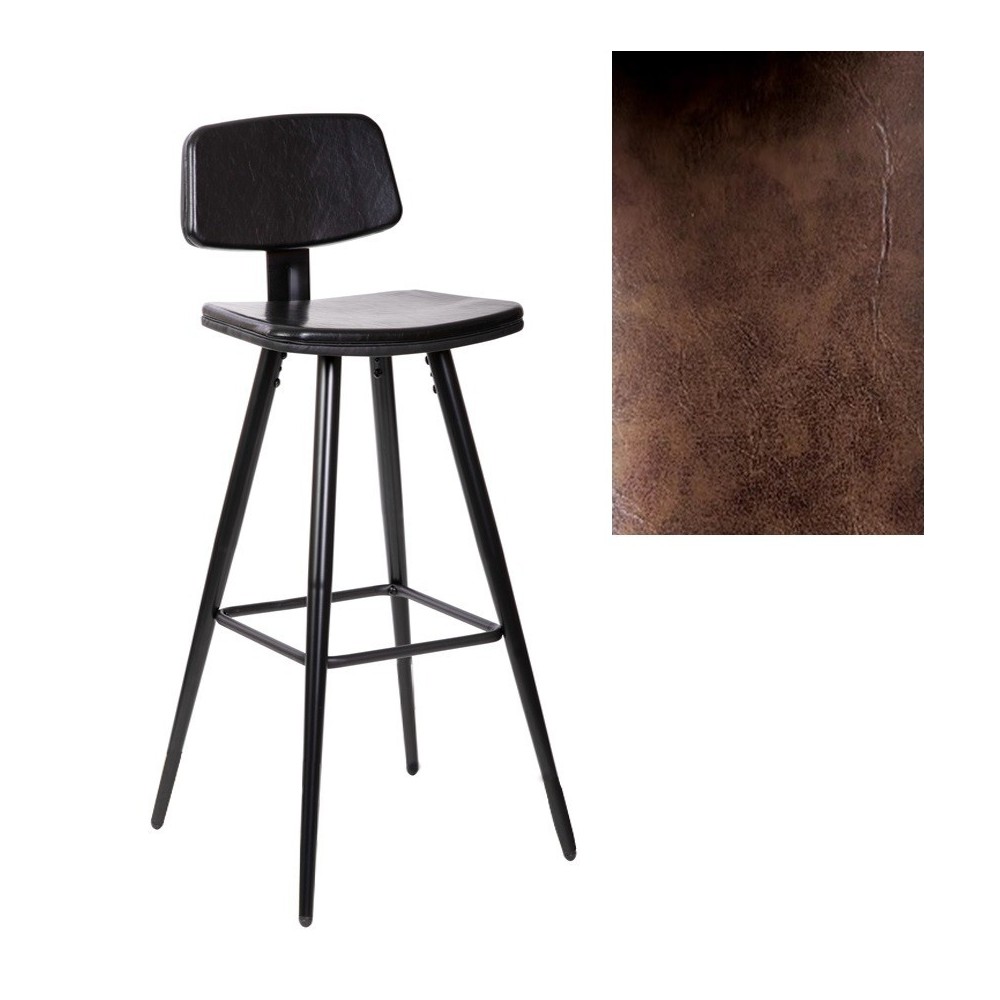 Taburete FASHION, metal, tapizado similpiel marrón oscuro vintage