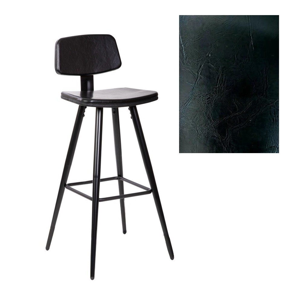 Taburete FASHION, metal, tapizado similpiel negra vintage