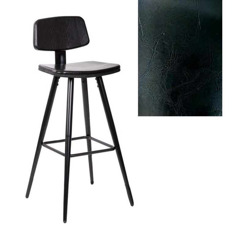 Taburete FASHION, metal, tapizado similpiel negra vintage