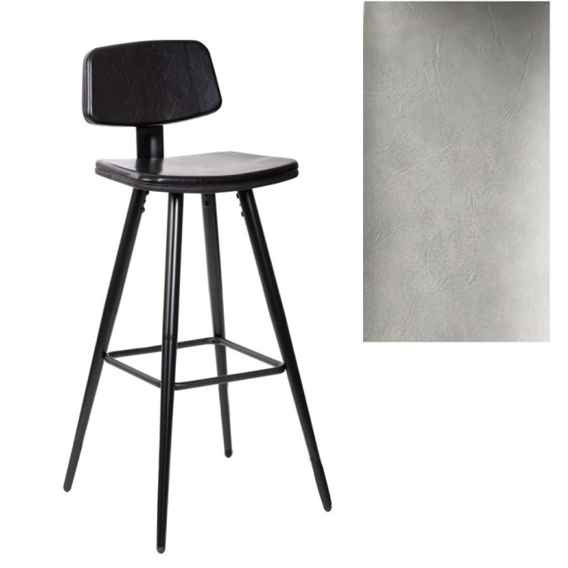 Taburete FASHION, metal, tapizado similpiel gris vintage