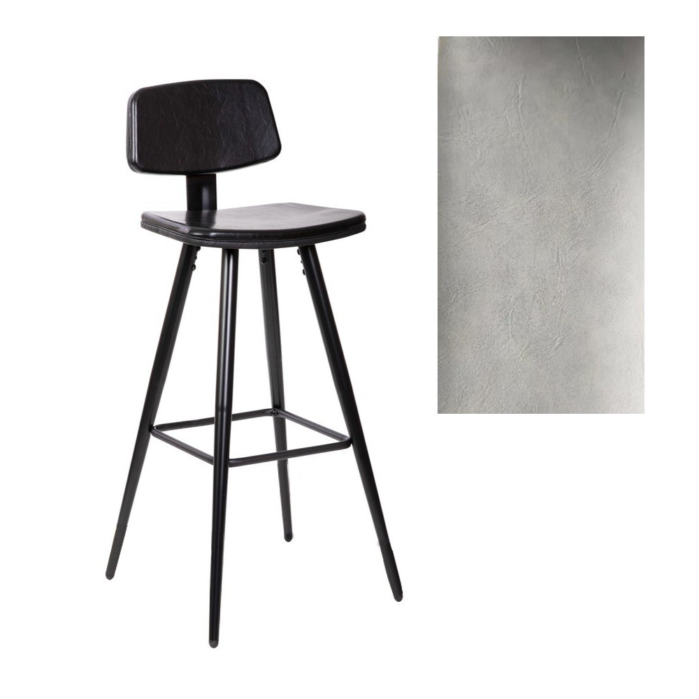 Taburete FASHION, metal, tapizado similpiel gris vintage