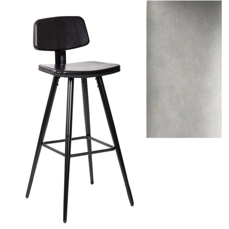 Taburete FASHION, metal, tapizado similpiel gris vintage