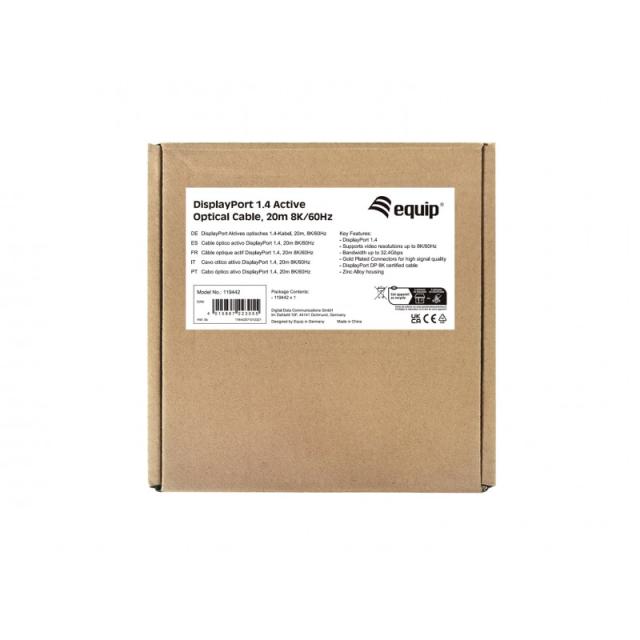 Equip - 119442 Cable óptico activo DisplayPort 1.4, 20 m, 8K/60 Hz
