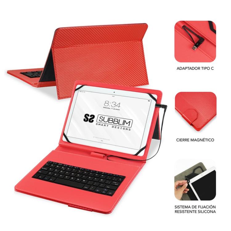 SUBBLIM - Funda con Teclado Micro USB - USB C KEYTAB PRO USB 10,1" Red