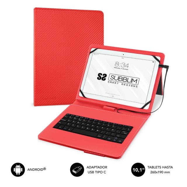 SUBBLIM - Funda con Teclado Micro USB - USB C KEYTAB PRO USB 10,1" Red