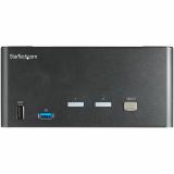 StarTech.com - Switch Conmutador KVM de 2 Puertos DisplayPort 4K para 3 Monitores - Vídeo de 4K y 60Hz Ultra HD - HDR - Hub Ladr