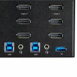 StarTech.com - Switch Conmutador KVM de 2 Puertos DisplayPort 4K para 3 Monitores - Vídeo de 4K y 60Hz Ultra HD - HDR - Hub Ladr