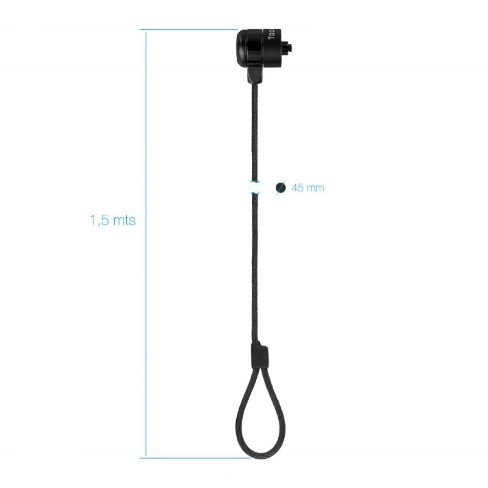 TooQ - Cable de Seguridad con Llave para Portátiles 1.5 metros, Gris Oscuro