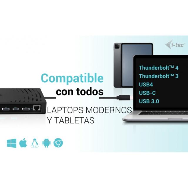 i-tec - USB 3.0 / USB-C / Thunderbolt, 3x 4K Docking Station Gen 2 + Power Delivery 100W