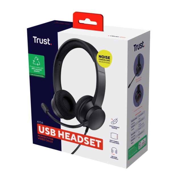 Trust - Ayda Auriculares Alámbrico Diadema Llamadas/Música USB tipo A Negro
