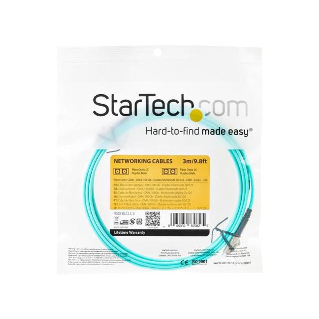 StarTech.com - Cable de 3m de Fibra Óptica Multimodo LC/UPC a LC/UPC OM4 - 50/125µm - Fibra LOMMF/VCSEL - Redes de 100G - Cable