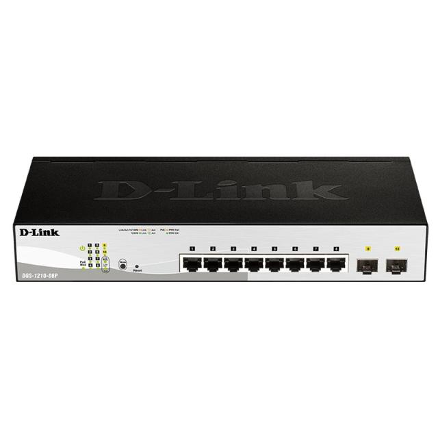 D-Link - DGS-1210-08P Gestionado L2 Gigabit Ethernet (10/100/1000) Energía sobre Ethernet (PoE) Negro