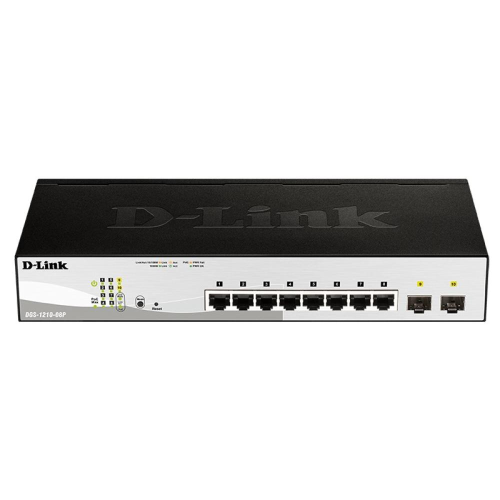 D-Link - DGS-1210-08P Gestionado L2 Gigabit Ethernet (10/100/1000) Energía sobre Ethernet (PoE) Negro