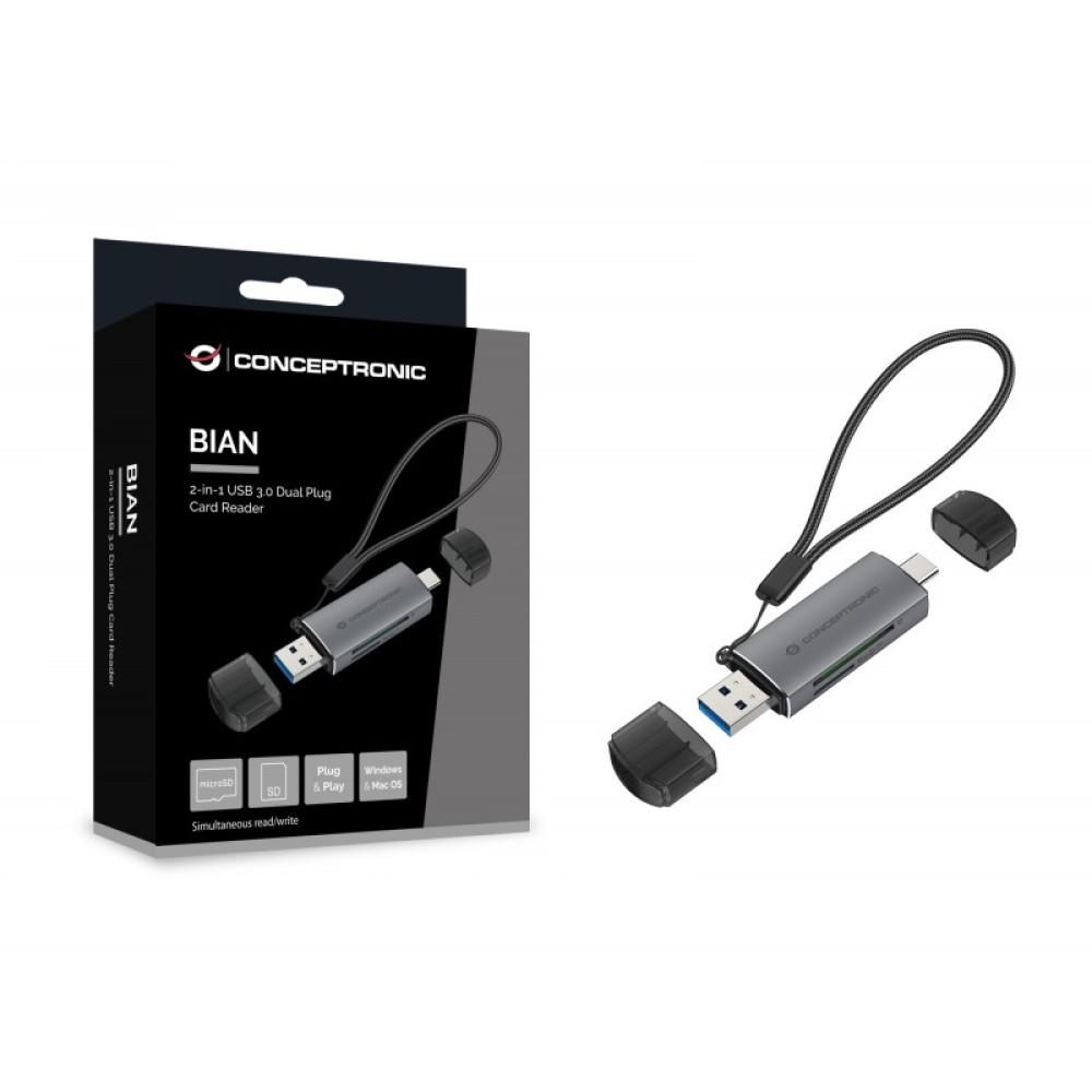 Conceptronic - BIAN05G lector de tarjeta USB 3.2 Gen 1 (3.1 Gen 1) Type-A/Type-C Gris