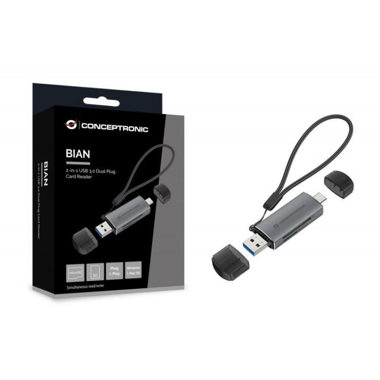 Conceptronic - BIAN05G lector de tarjeta USB 3.2 Gen 1 (3.1 Gen 1) Type-A/Type-C Gris