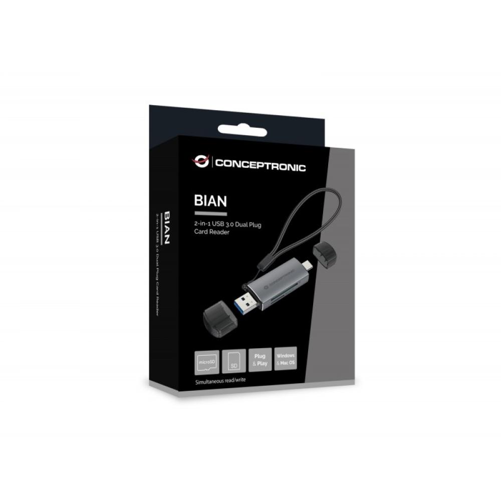 Conceptronic - BIAN05G lector de tarjeta USB 3.2 Gen 1 (3.1 Gen 1) Type-A/Type-C Gris