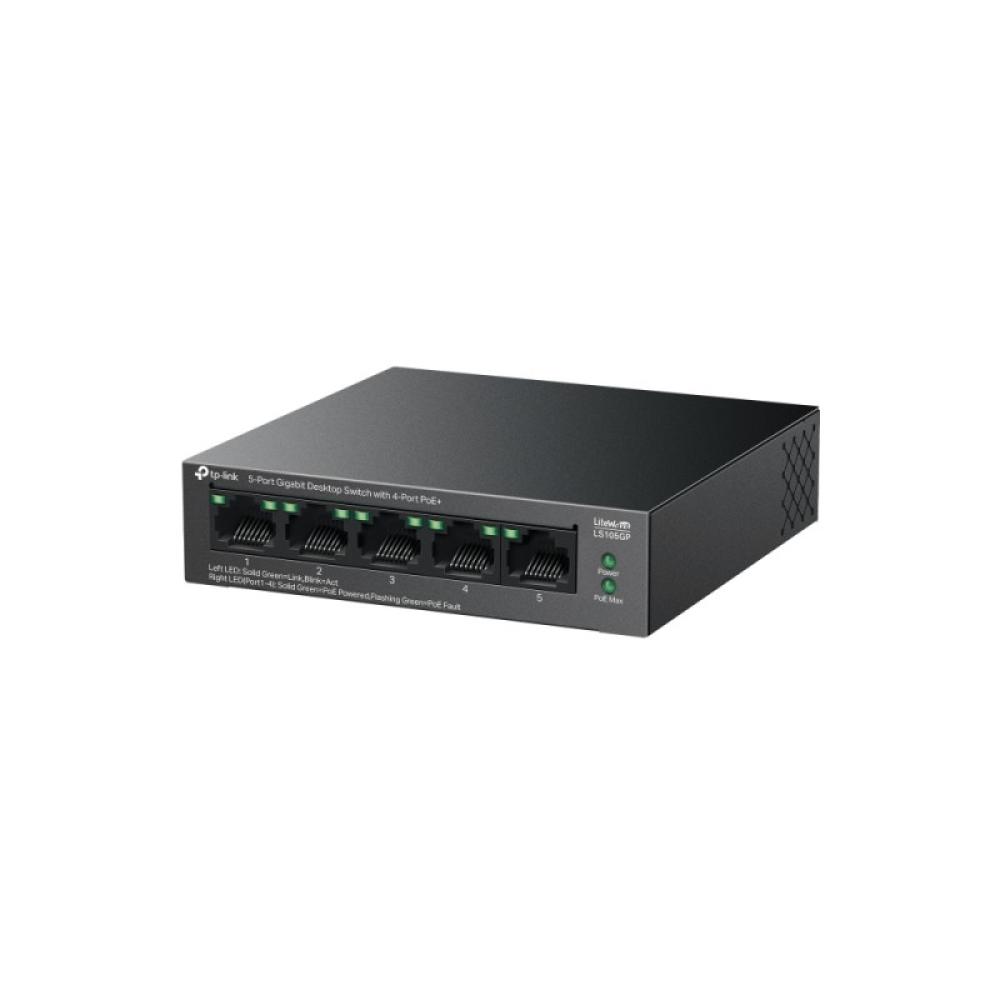 TP-Link - LiteWave LS105GP switch No administrado Gigabit Ethernet (10/100/1000) Energía sobre Ethernet (PoE) Negro