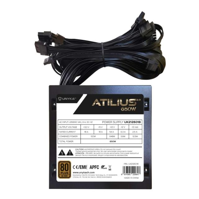UNYKAch - ATX Atilius 2.0 Black 650W 80+ Bronze unidad de fuente de alimentación 20+4 pin ATX Negro
