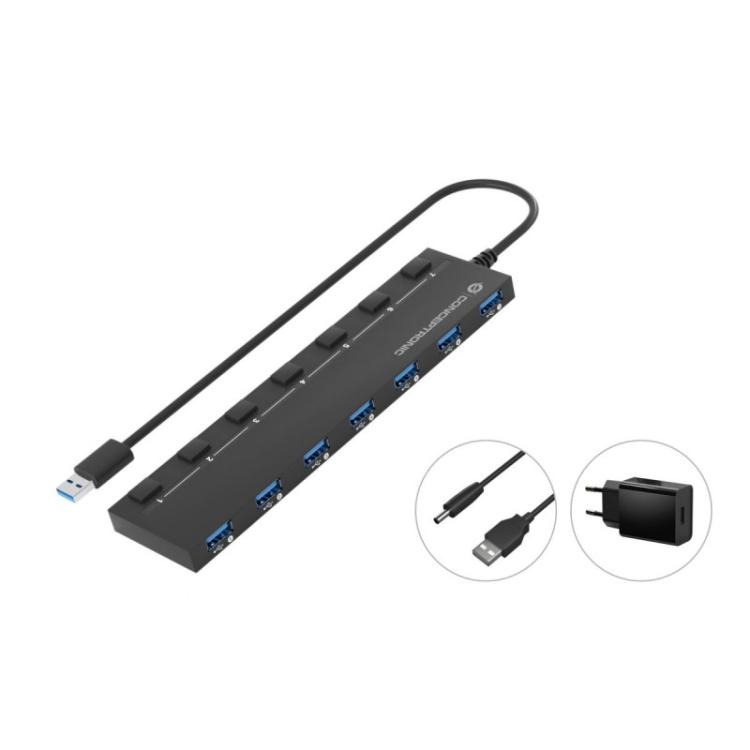 Conceptronic - HUBBIES19BP hub de interfaz USB 3.2 Gen 1 (3.1 Gen 1) Type-A 5000 Mbit/s Negro