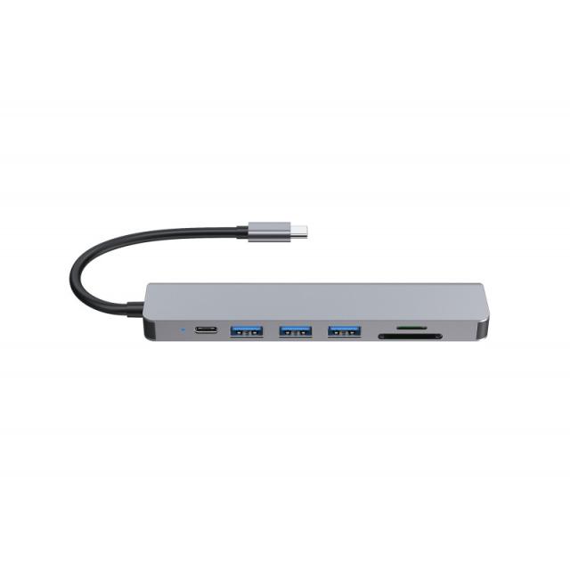 Equip - 133494 Adaptador multifunción USB-C 7 en 1, HDMI 4K/60Hz, USB 3.2 Gen1 x 3 , TF/MICRO SD, 100W USB PD