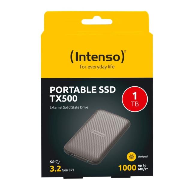 Intenso - SSD Externa TX500, 1 TB, Super Speed USB 3.2 Gen 2x1 (10 Gbit/s), hasta 1000 MB/s