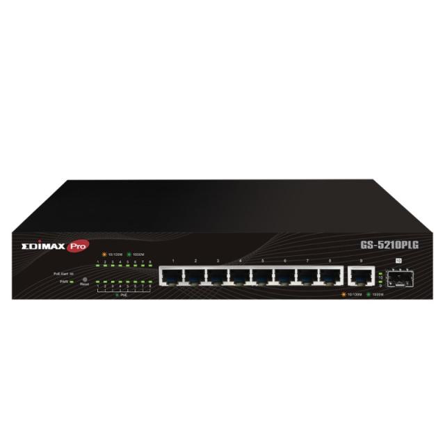 Edimax - Switch GS-5210PLG Gestionado Gigabit Ethernet (10/100/1000) Energía sobre Ethernet (PoE) Negro