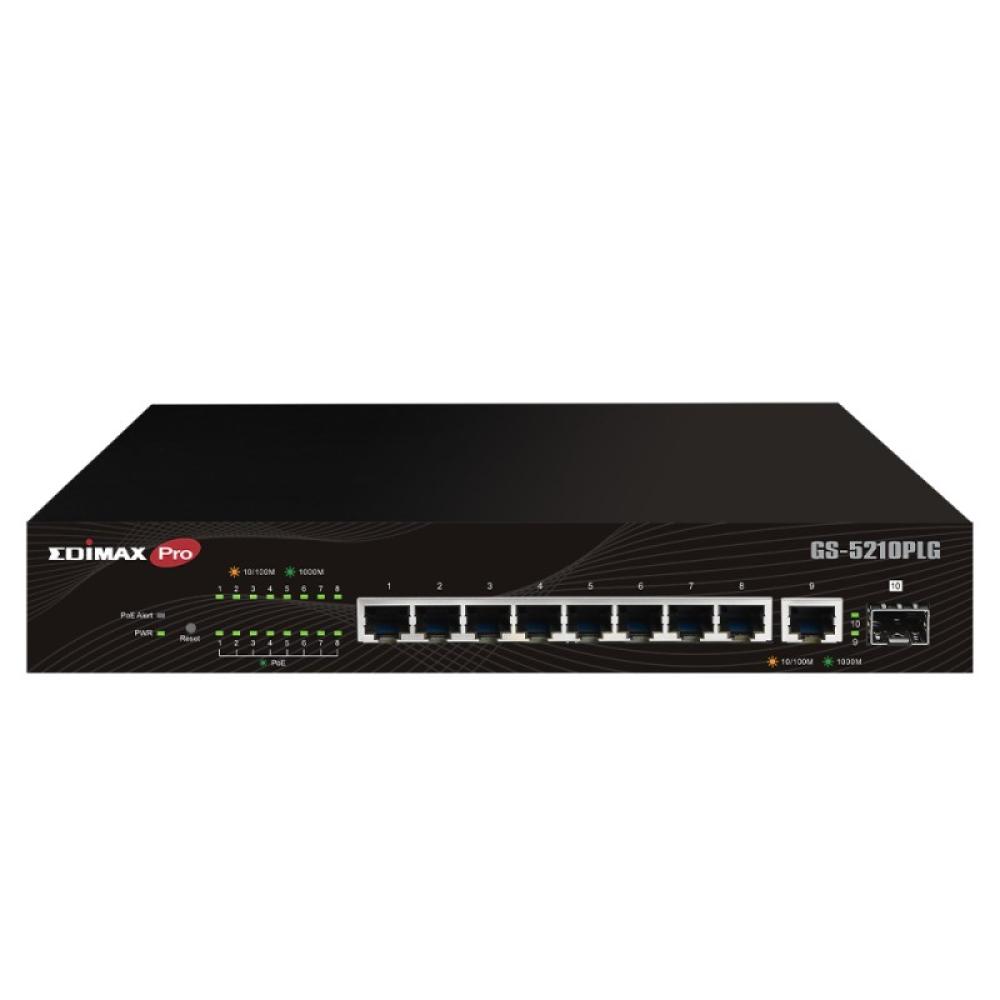 Edimax - Switch GS-5210PLG Gestionado Gigabit Ethernet (10/100/1000) Energía sobre Ethernet (PoE) Negro