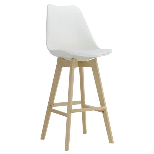 Taburete TORRE (SU), madera, blanco, cojín blanco